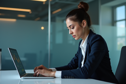 Femme d'affaires analysant des graphiques numériques au bureau