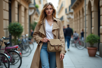 Jeune femme urbaine avec sac en toile beige