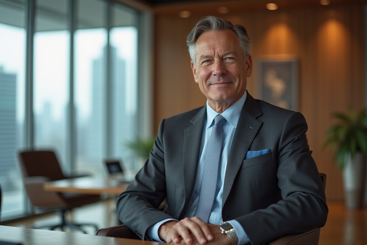 Homme confiant en costume dans un bureau moderne et sophistiqué