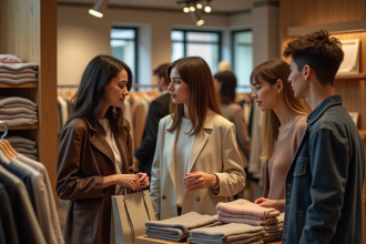 Groupe de jeunes adultes dans une boutique de mode parisienne