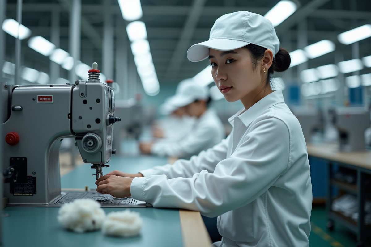 Jeune femme opérant une machine à chaussures moderne dans l
