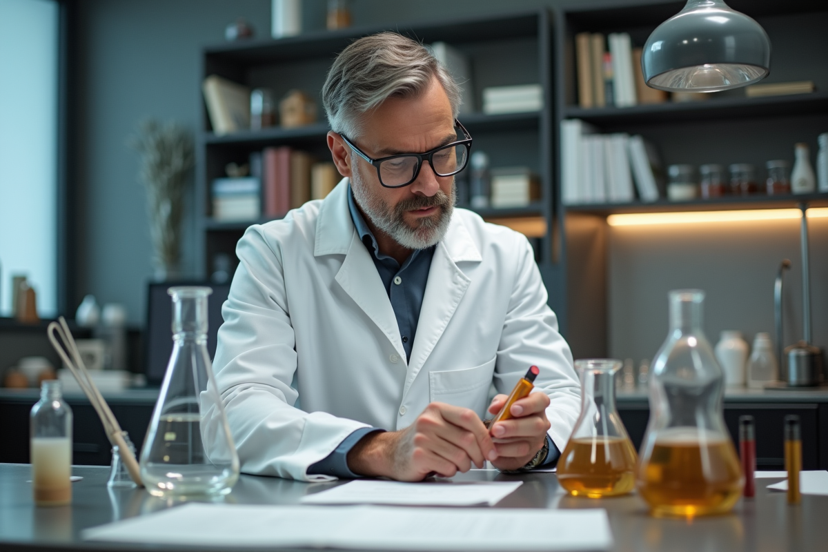 Scientifique examinant des échantillons de rouge à lèvres en laboratoire